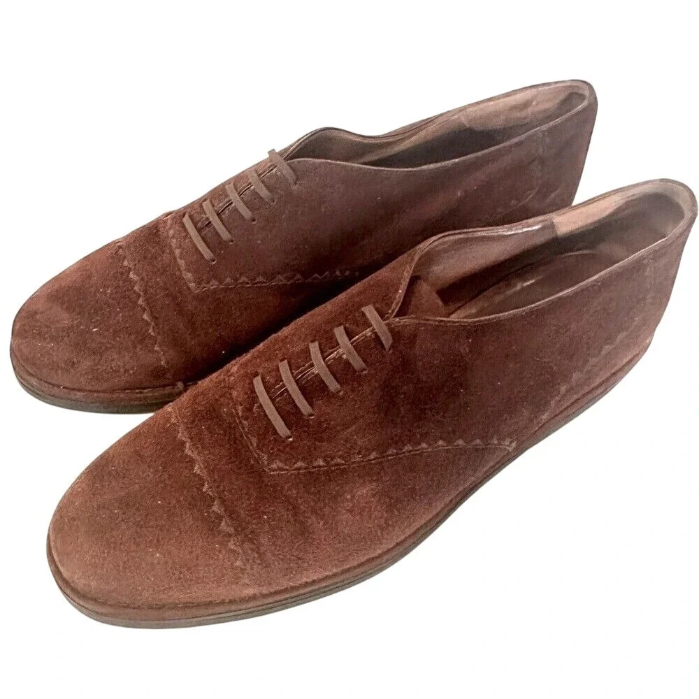Susan Bennis Warren Edwards The‎ Crepes Suede Oxfords Men's 9 Brown Lace Up